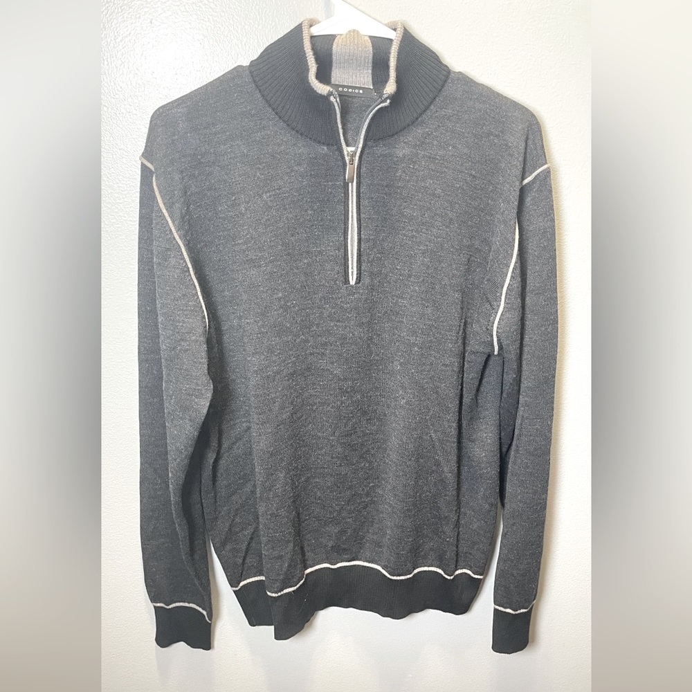 Codice Men's Half zip Turtleneck Wool‎ Blend Gray/Tan Pullover Size 52 M/L